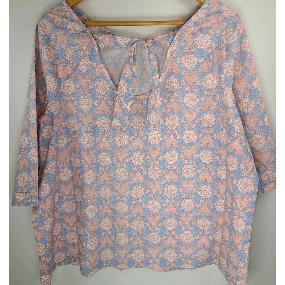 Lane Bryant Women's 14/16 Cotton Blouse Pink Blue Geometric Floral Print EUC - Picture 2 of 5